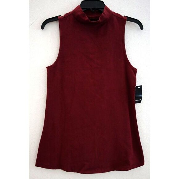 Torrid Women's Sz M/L (00) Zinfandel Red Foxy Mock Neck Cotton Blend Tank Top - Picture 1 of 7